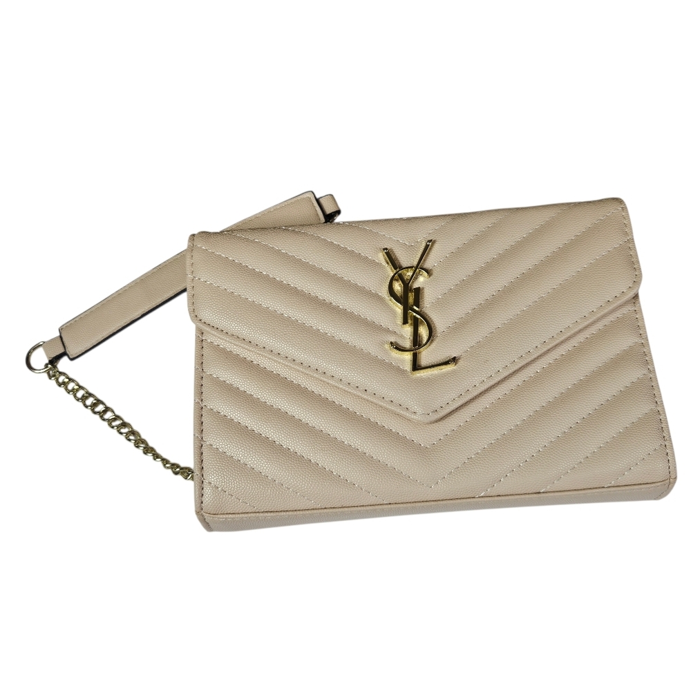 Yves Saint Laurent Cream Quilted Wallet Purse